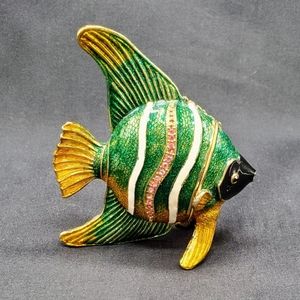 Hinged Enamel Trinket Box Jeweled Tropical Fish